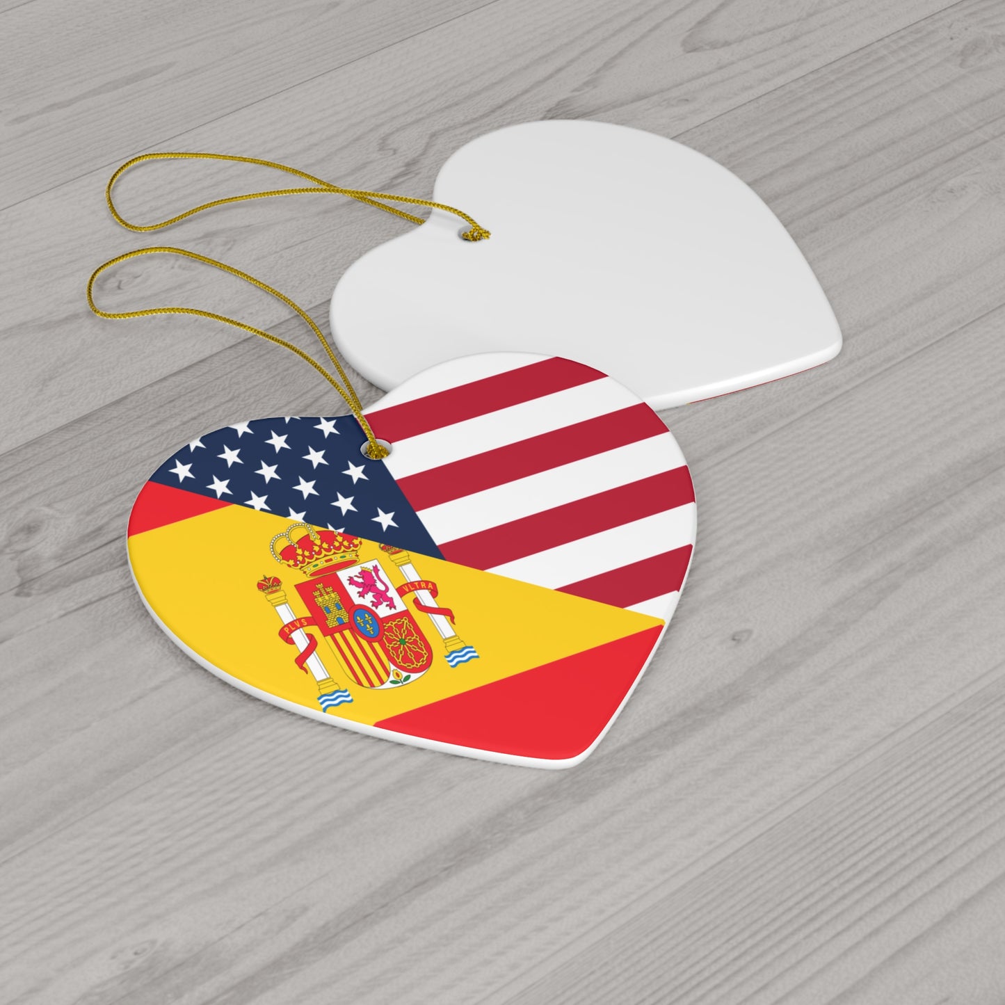 Spain American Flag Half Spanish USA Ceramic Ornament | Christmas Tree Ornaments