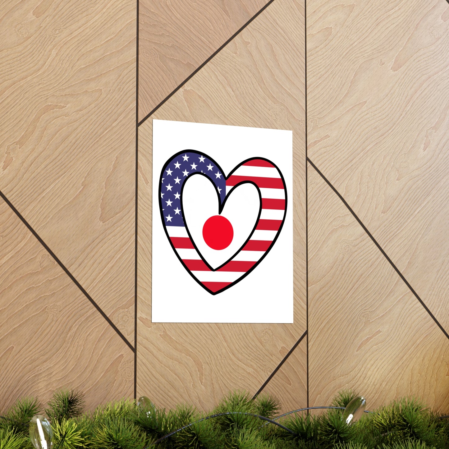 Japanese American Heart Valentines Day Gift Half Japan USA Flag Premium Matte Poster