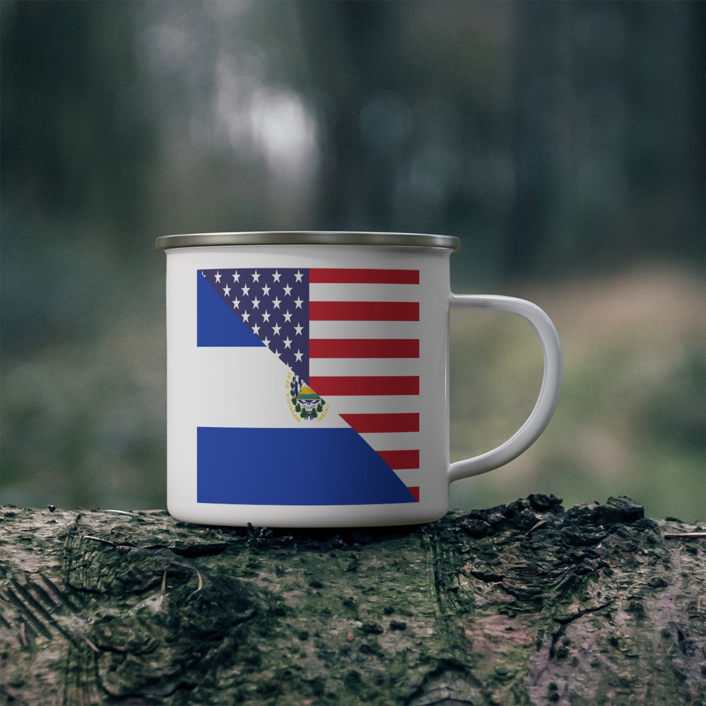 El Salvador American Flag USA 12oz Enamel Mug