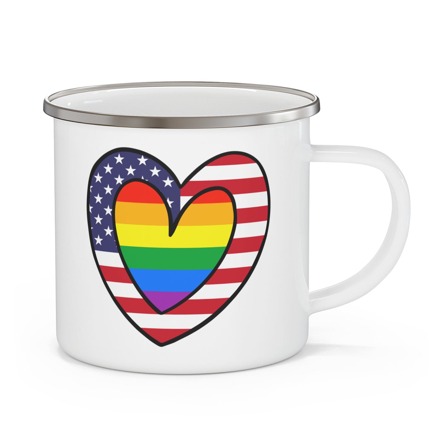 Rainbow American Flag Heart Pride Parade 12oz Enamel Mug