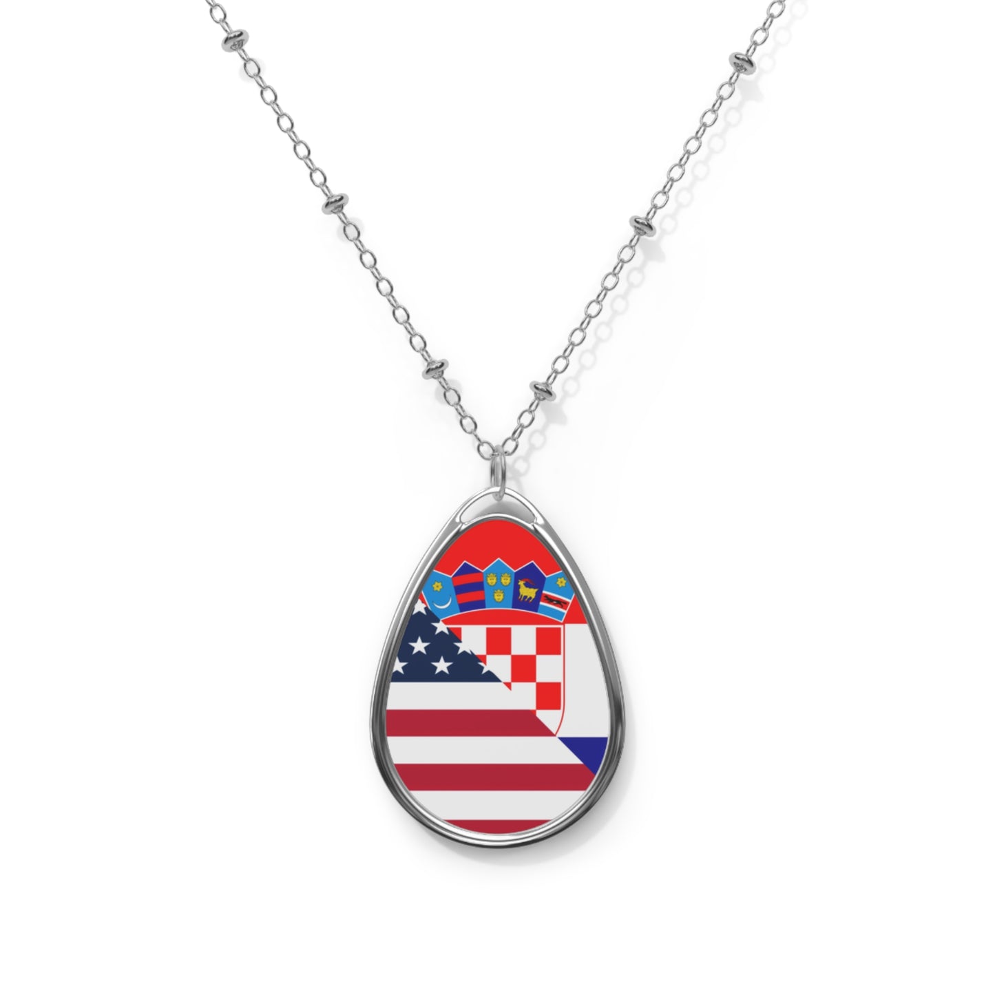 Croatian American Flag Croatia USA Oval Necklace One Size