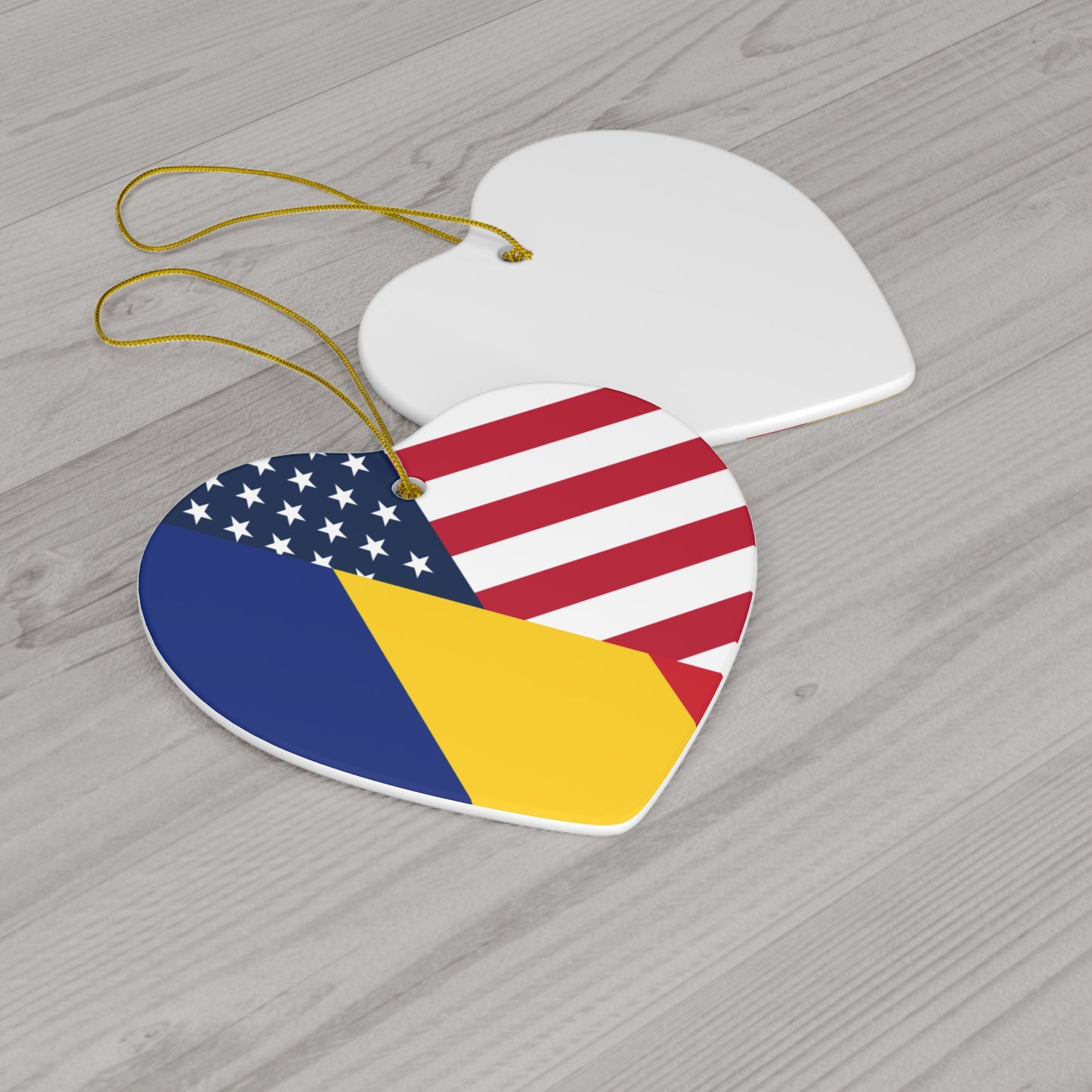 Romania American Flag Half Romanian USA Ceramic Ornament | Christmas Tree Ornaments