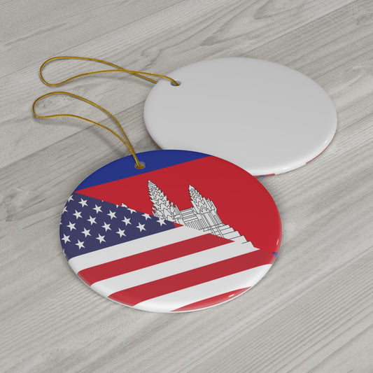 Cambodian American Flag Half Cambodia USA Ceramic Ornament | Christmas Tree Ornaments