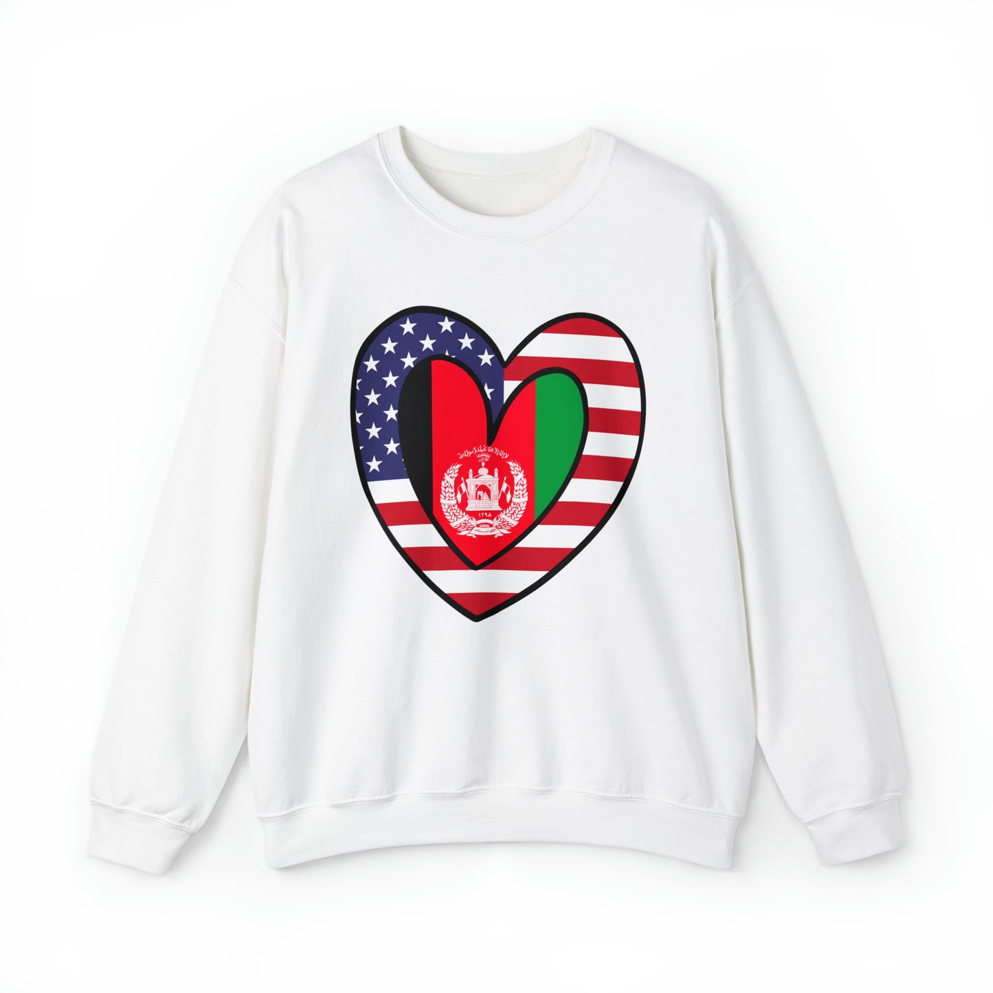 Afghan American Heart Valentines Day Wedding Gift Half Afghanistan USA Flag Unisex Sweatshirt
