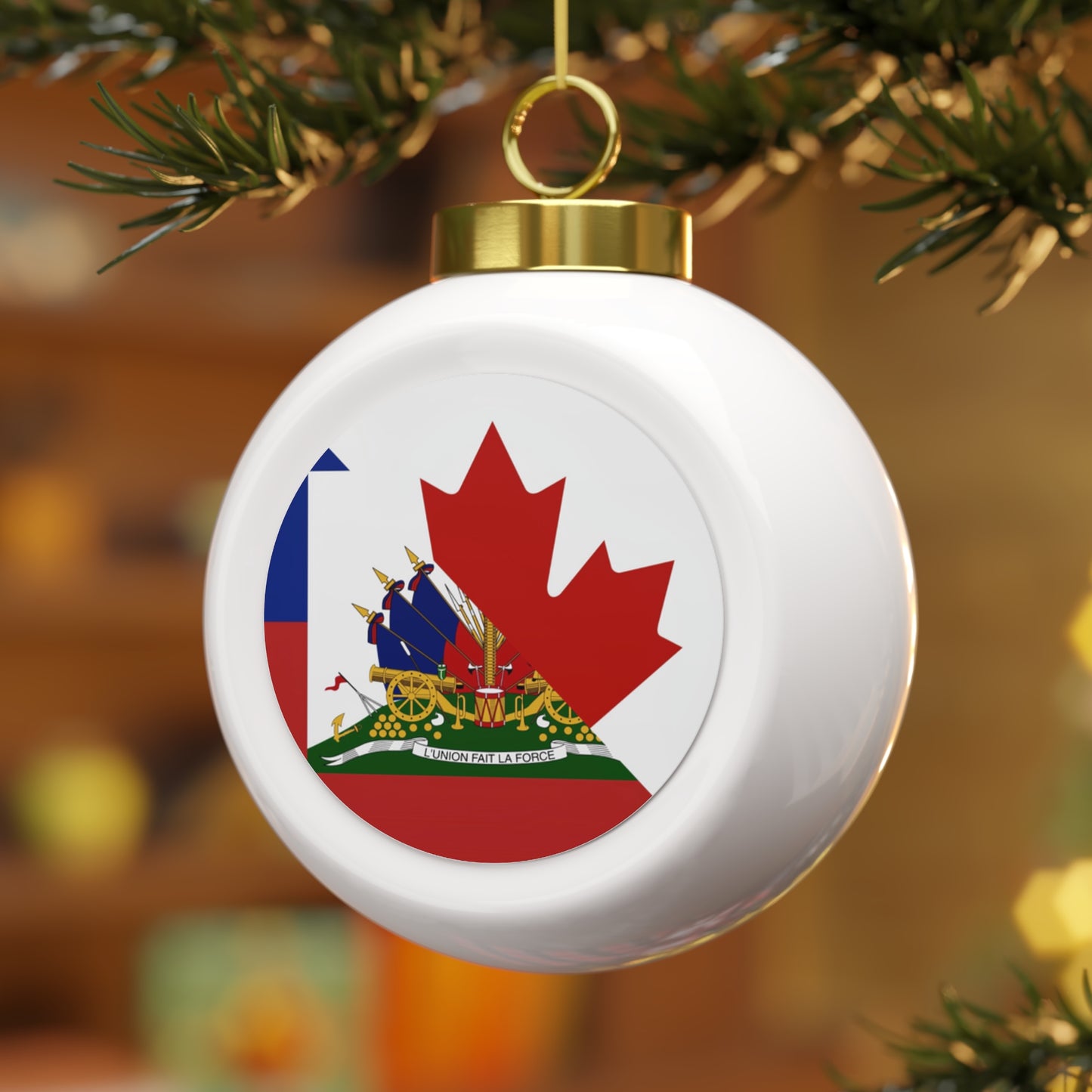 Haitian Canadian Flag | Half Haiti Canada Canadien Christmas Tree Ball Ornament