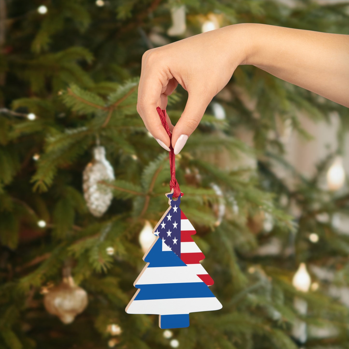 Greek American Flag Half Greece USA Wooden Ornament