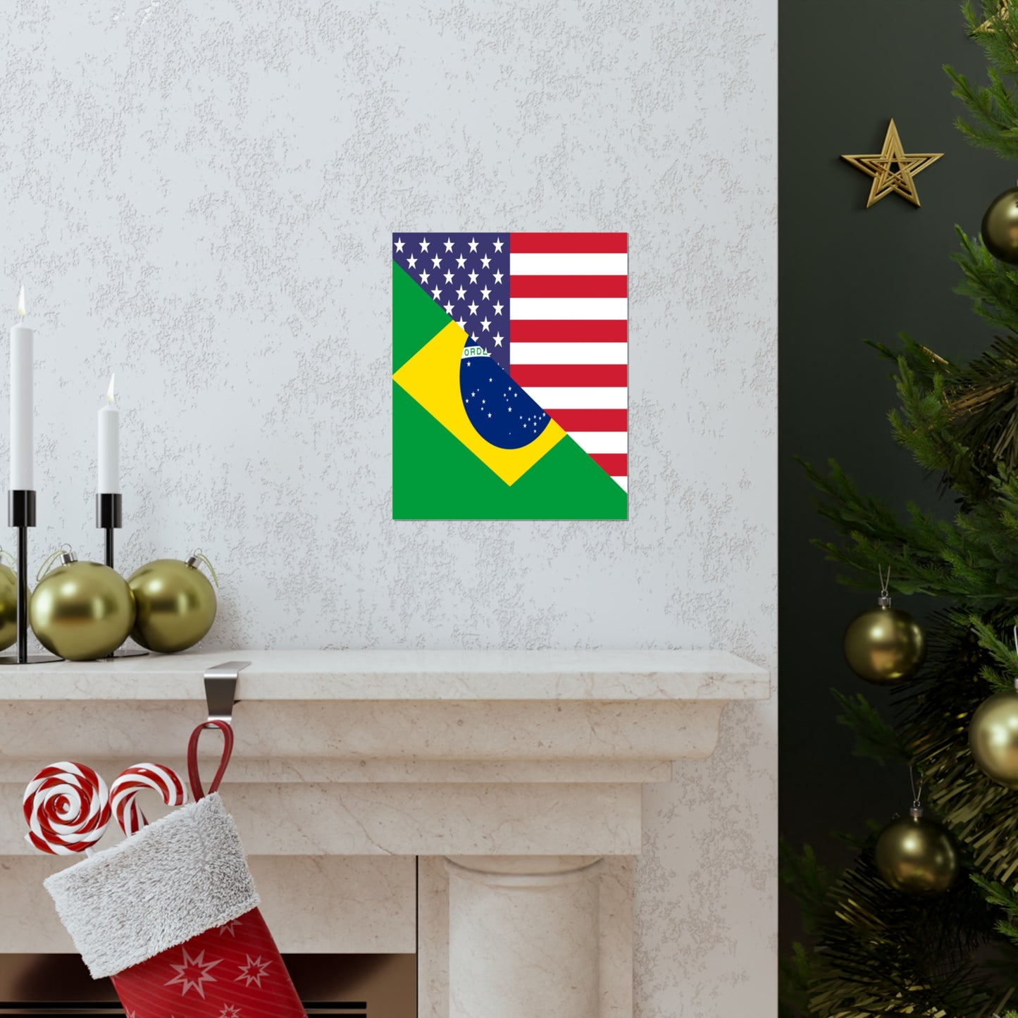 Brazilian American Flag Half Brazil USA Brasil Premium Matte Poster