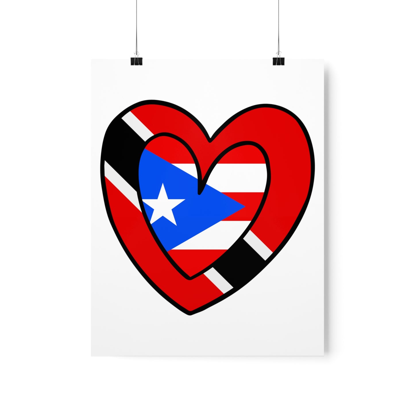 Puerto Rican Trini Heart Valentines Day Gift Half PR Trinidad Flag Premium Matte Poster