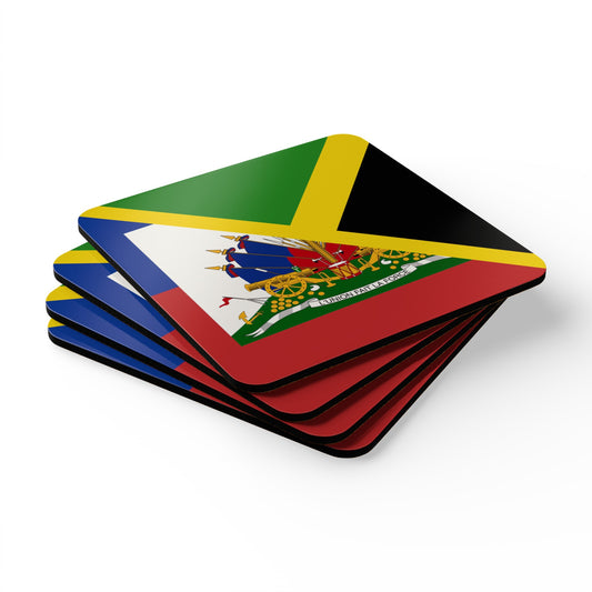 Haiti Jamaica Flag Haitian Jamaican Corkwood Coaster Set