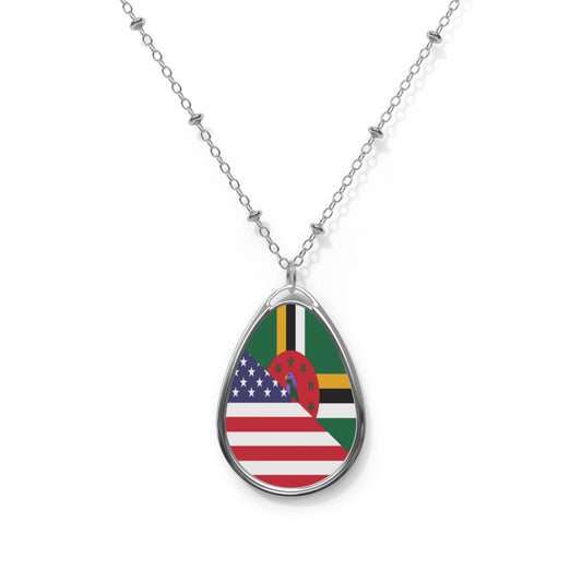 Dominican American Flag Dominica USA Half Oval Necklace One Size