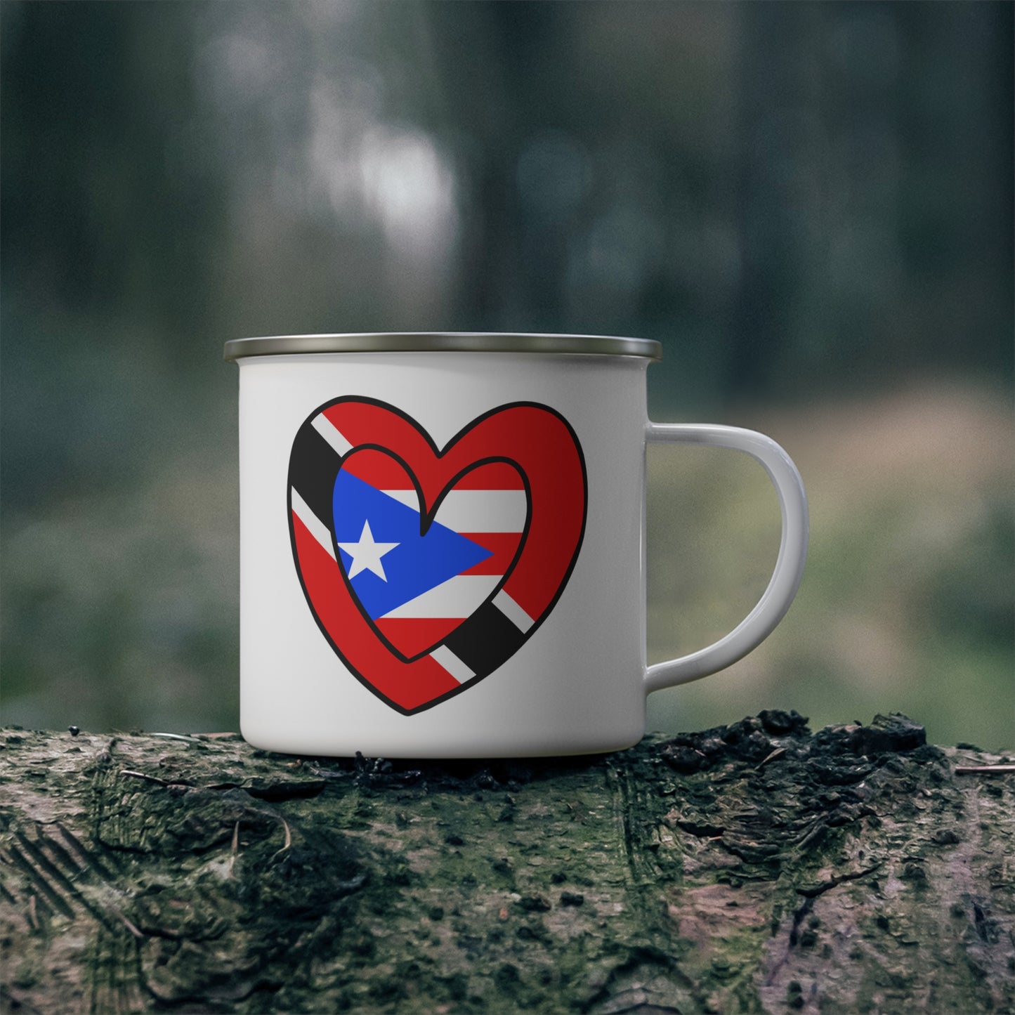 Puerto Rican Trini Heart Valentines Day Gift Half PR Trinidad Flag 12oz Enamel Mug