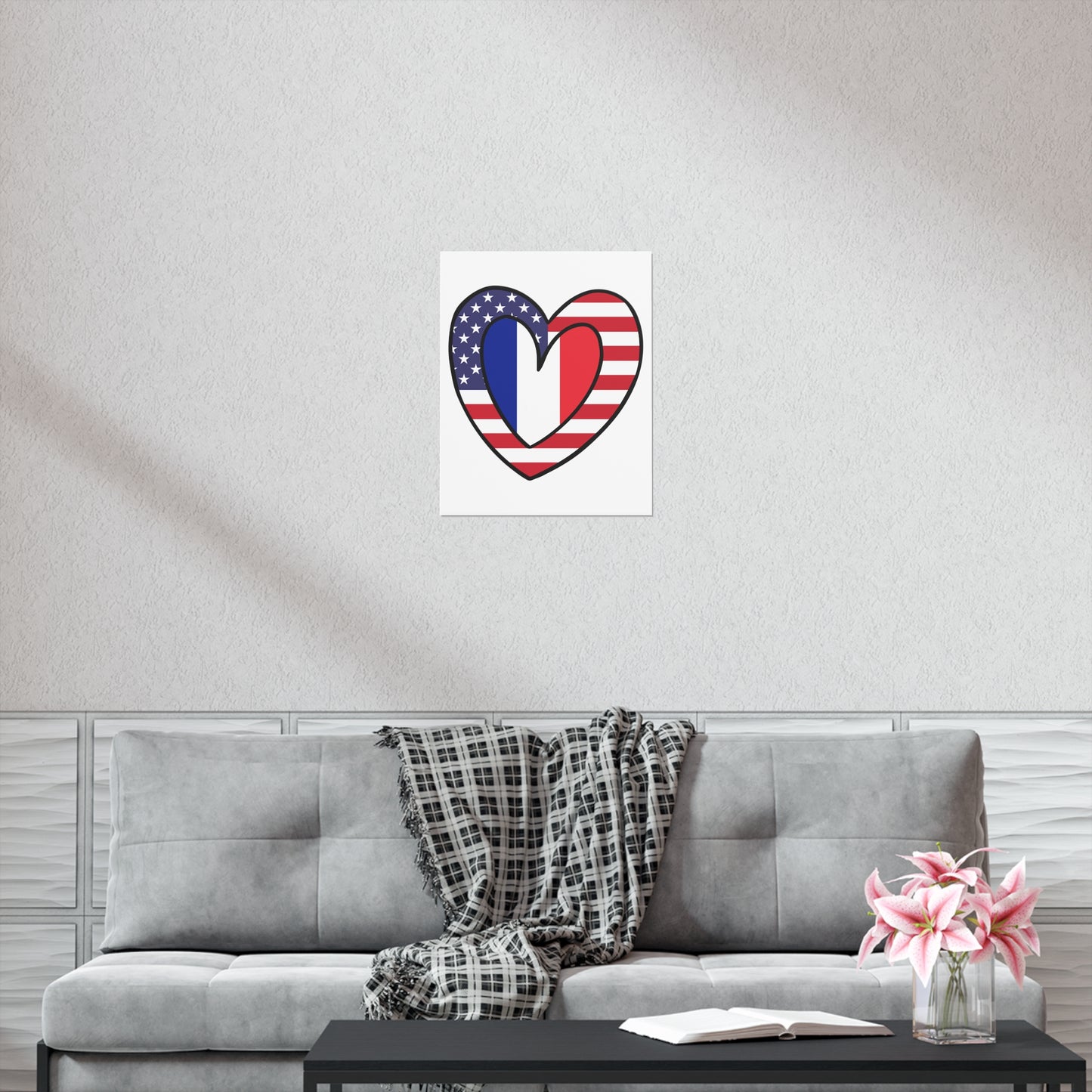 French American Heart Valentines Day Gift Half France USA Flag Premium Matte Poster