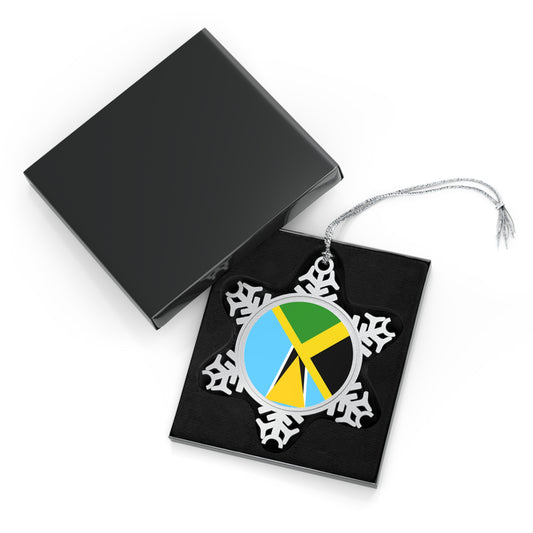 Jamaica St Lucia Flag Jamaican Pewter Snowflake Ornament