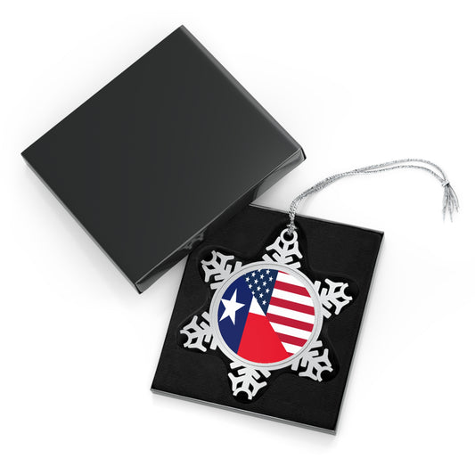 American Texan Flag USA Texas Pewter Snowflake Ornament