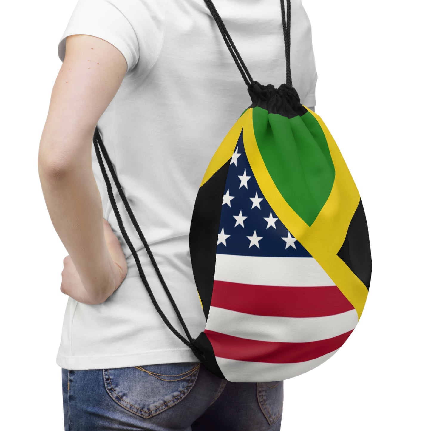 Jamaican American Flag Jamaica USA Drawstring Bag