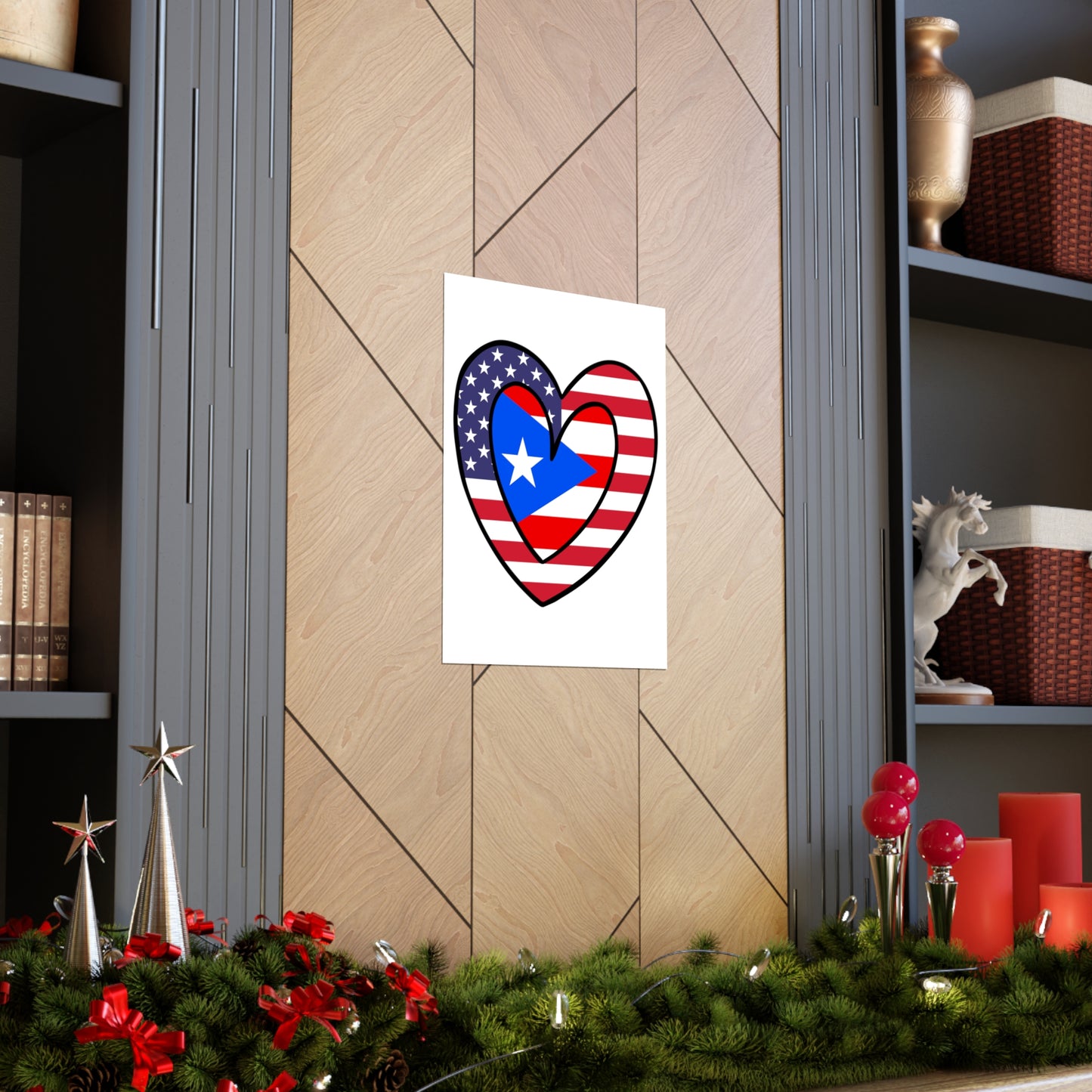 Puerto Rican American Heart Valentines Day Gift Half Boricua PR USA Flag Premium Matte Poster