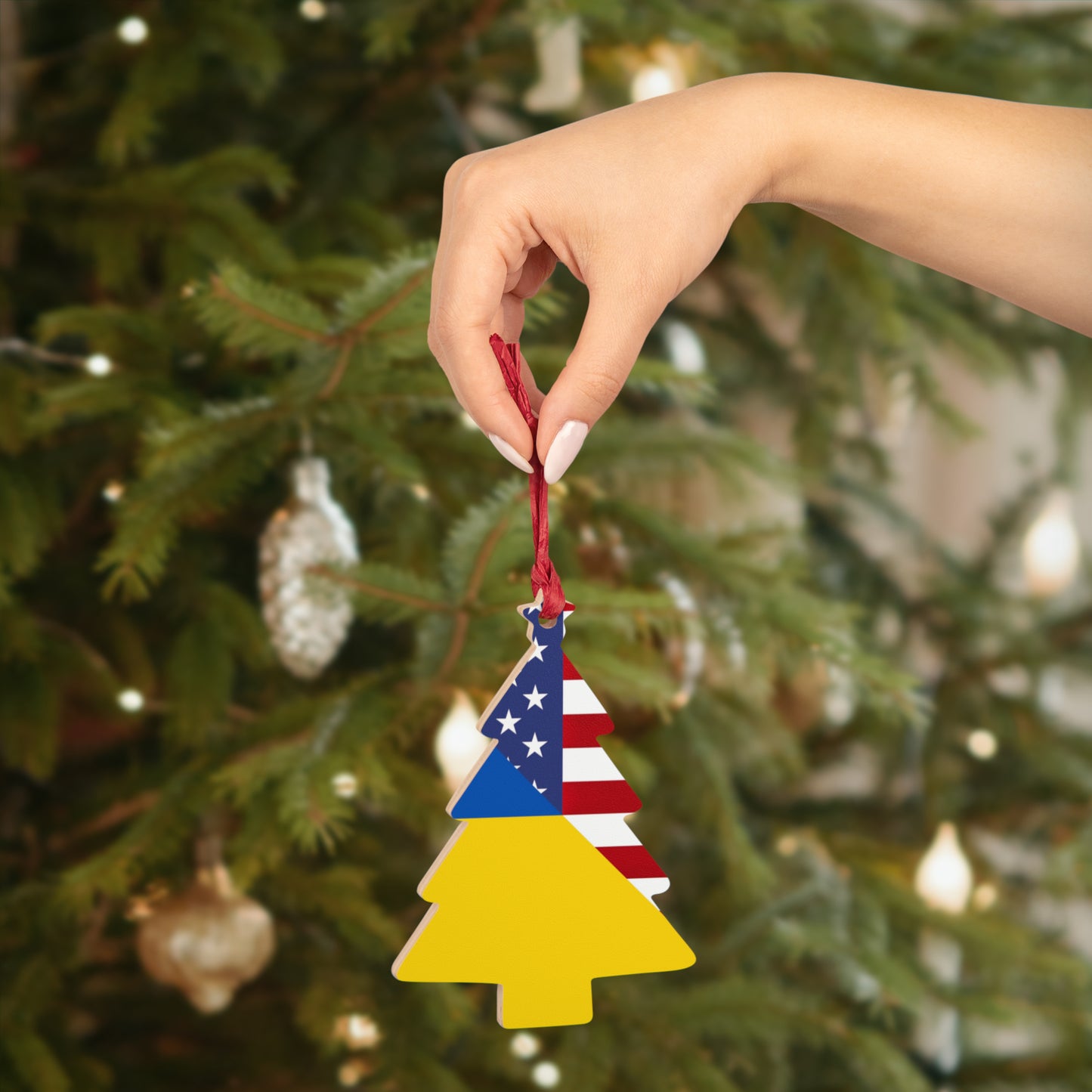 Ukrainian American Flag | Half Ukraine USA Wooden Ornament