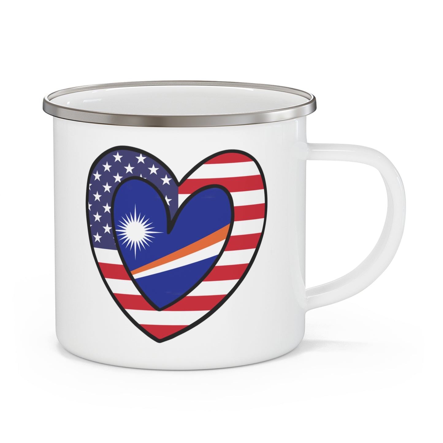 Marshal Islands American Heart Valentines Day Wedding Gift Half Flag 12oz Enamel Mug