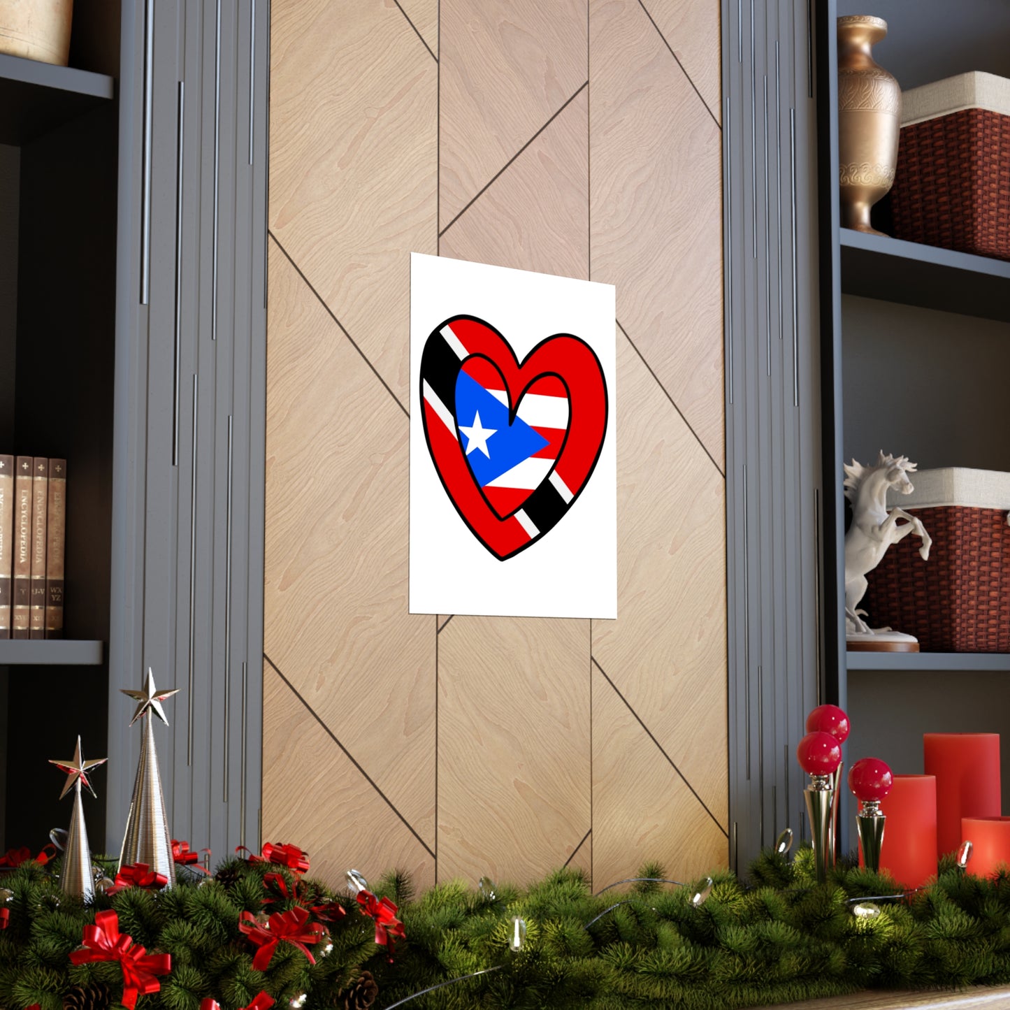 Puerto Rican Trini Heart Valentines Day Gift Half PR Trinidad Flag Premium Matte Poster