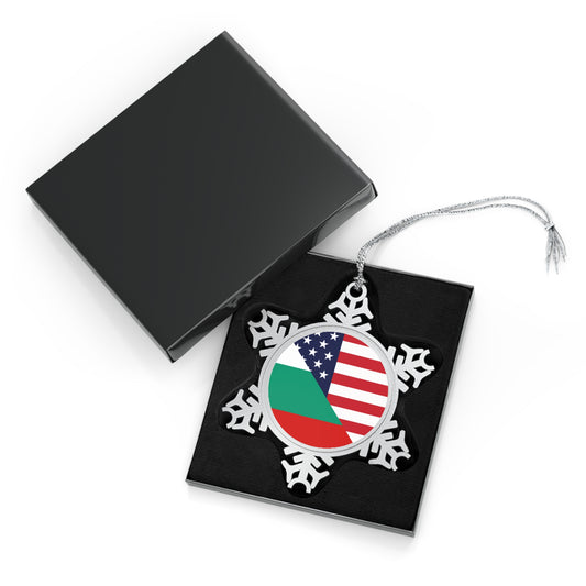 Bulgarian American Flag Bulgaria USA Pewter Snowflake Ornament