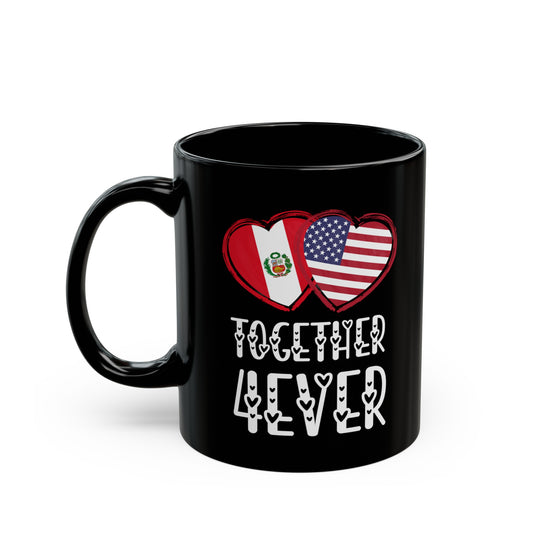 Peru USA Valentines Gift Flag Heart Peruvian American Together 4ever Black Mug (11oz, 15oz)