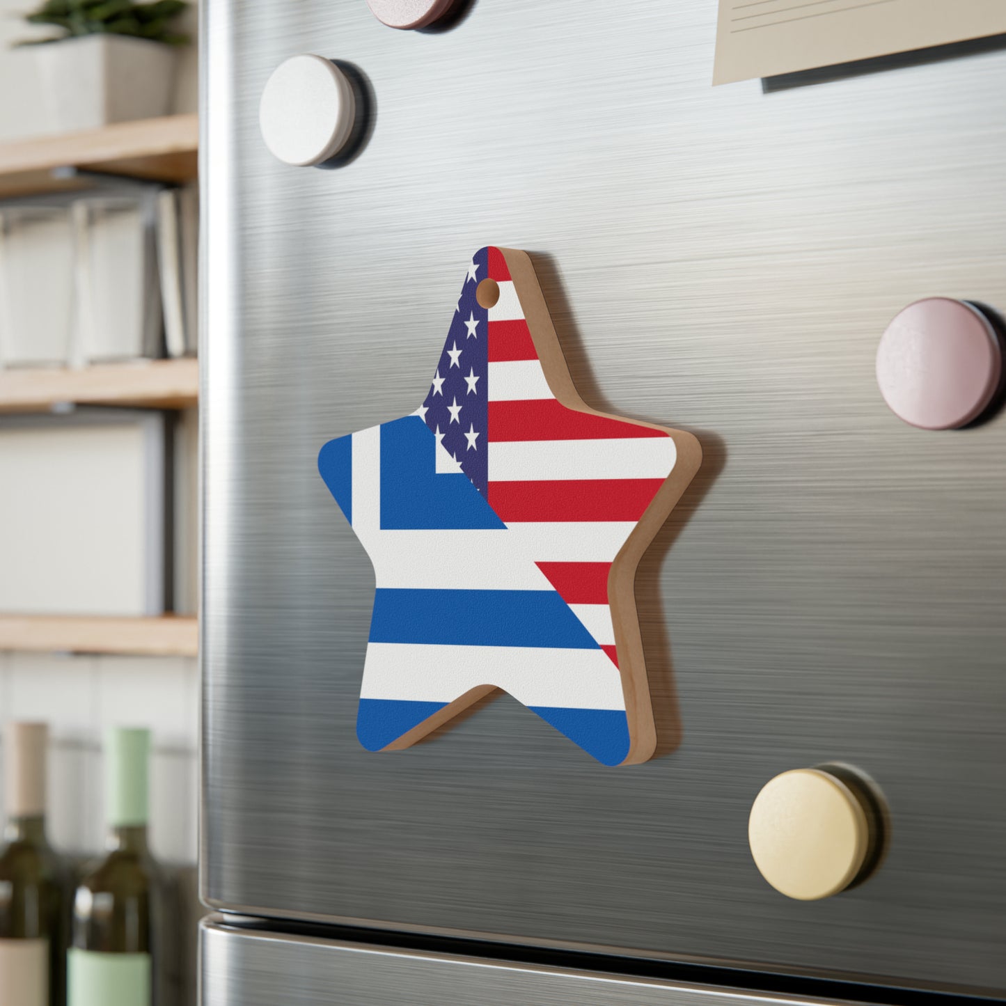 Greek American Flag Half Greece USA Wooden Ornament