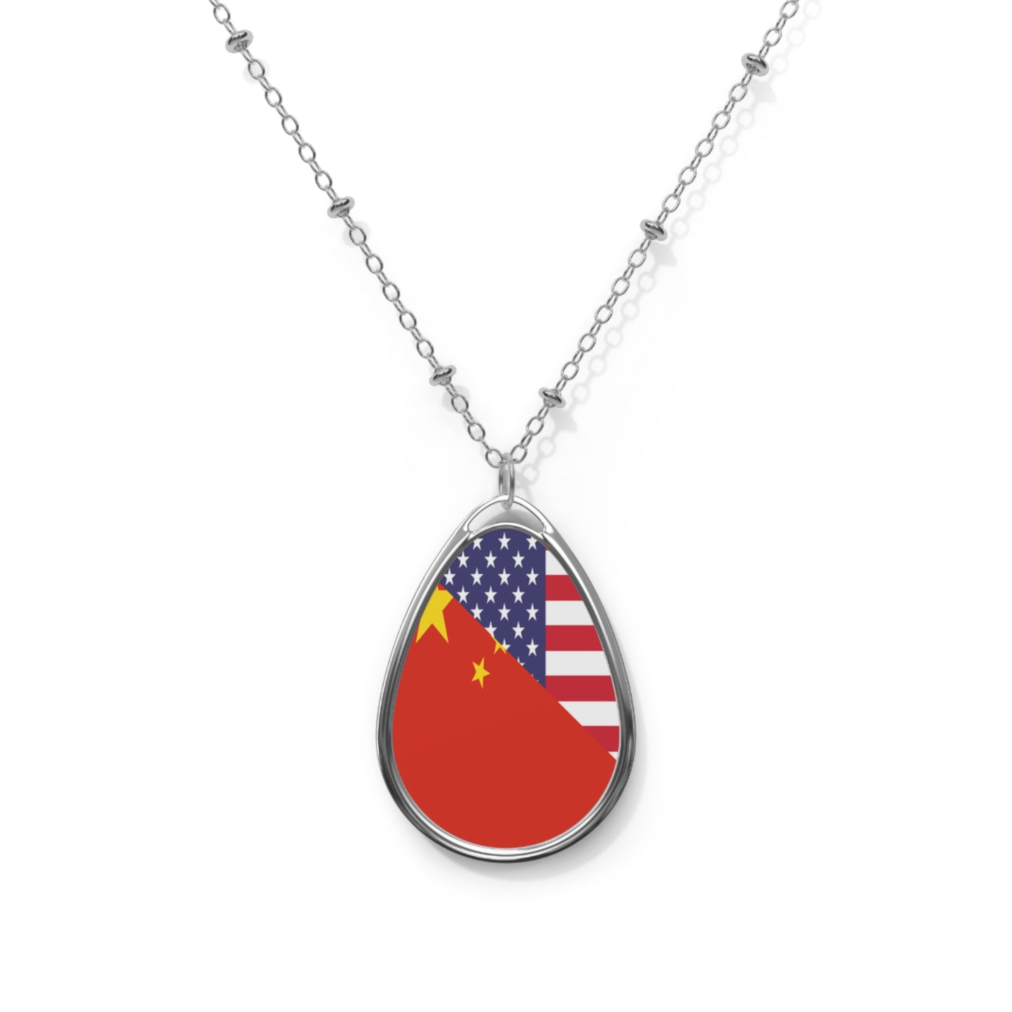 Chinese American Flag China USA Oval Necklace One Size