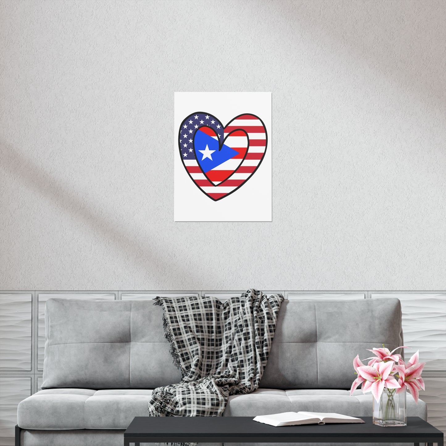 Puerto Rican American Heart Valentines Day Gift Half Boricua PR USA Flag Premium Matte Poster