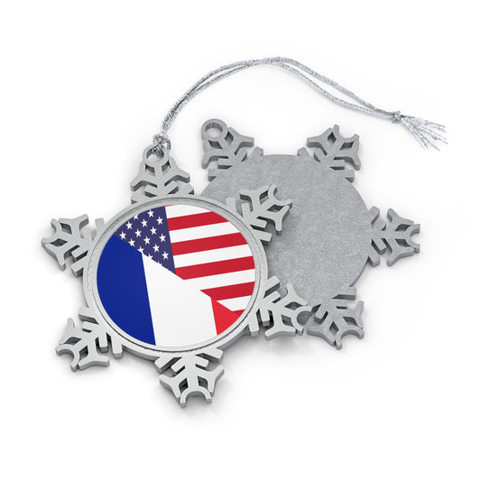 French American Flag France USA Pewter Snowflake Ornament