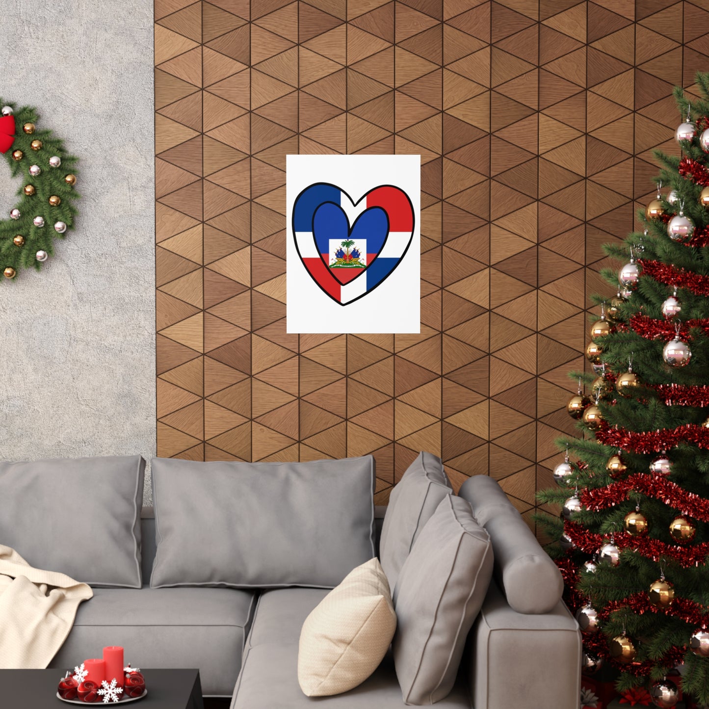 Dominican Haitian Flag Inner Heart DR Republic Haiti  Premium Matte Poster