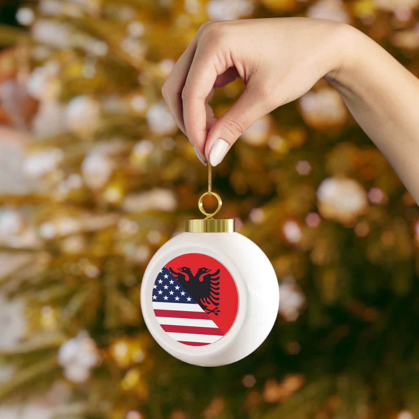 Albanian American Flag Albania USA Christmas Tree Ball Ornament