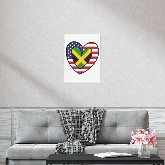 American Jamaican Flag Inner Heart USA Jamaica Premium Matte Poster