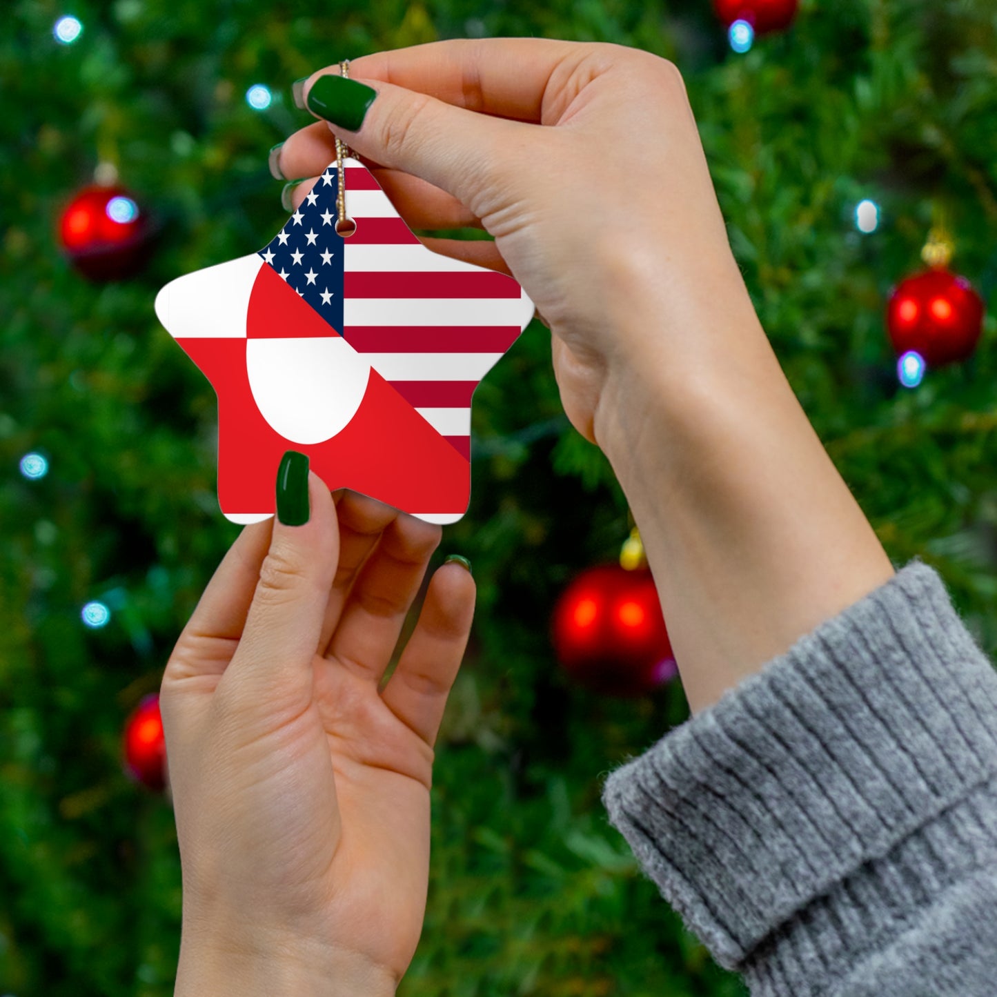 Greenland American Flag Half Greenlander USA Ceramic Ornament | Christmas Tree Ornaments