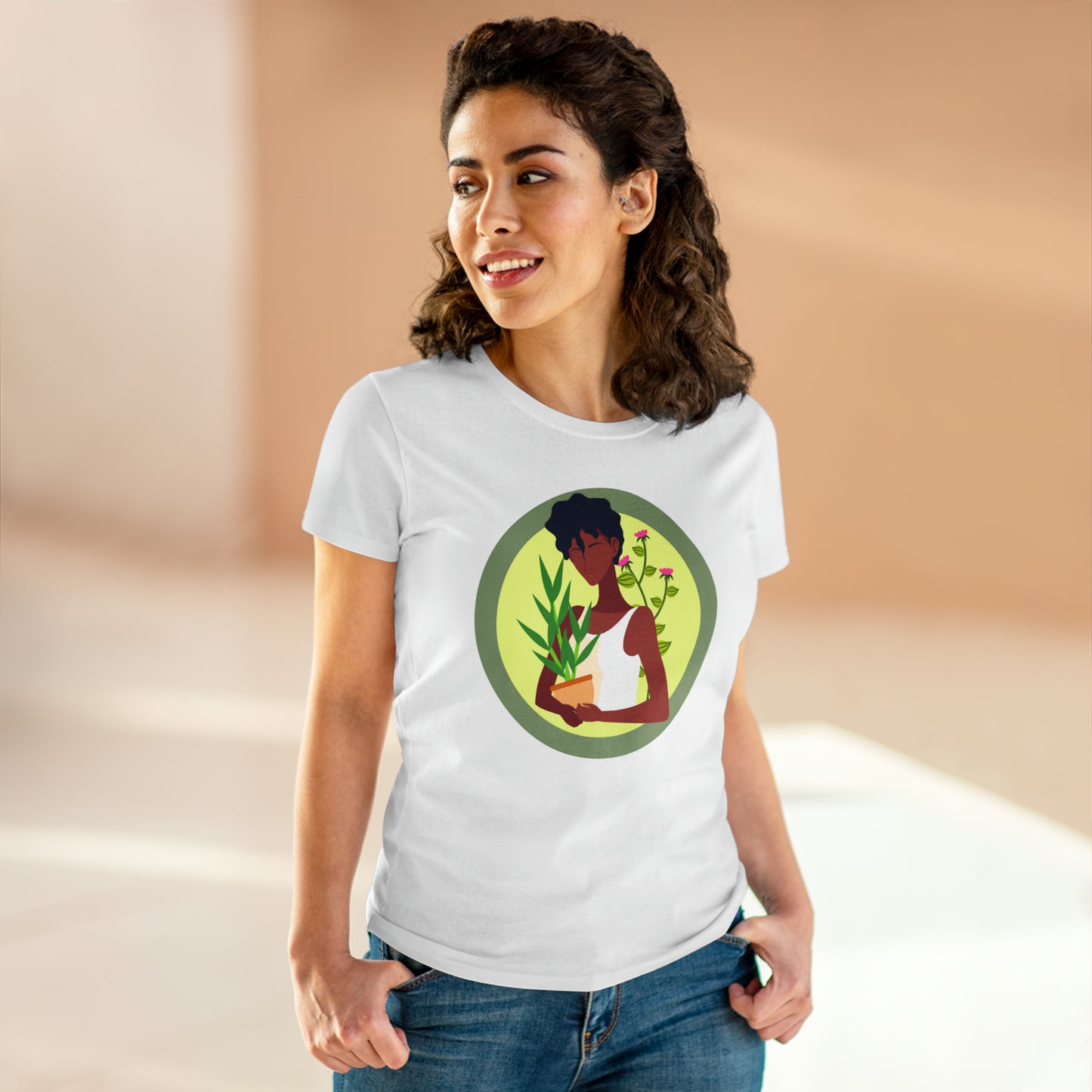 Women's Plant Mom | Plant Mother's Day Earth Lady Cotton Tee Shirt
