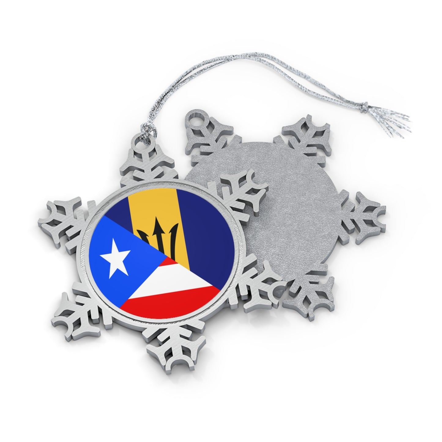 Bajan Puerto Rican Flag Puerto Rico Barbados Pewter Snowflake Ornament