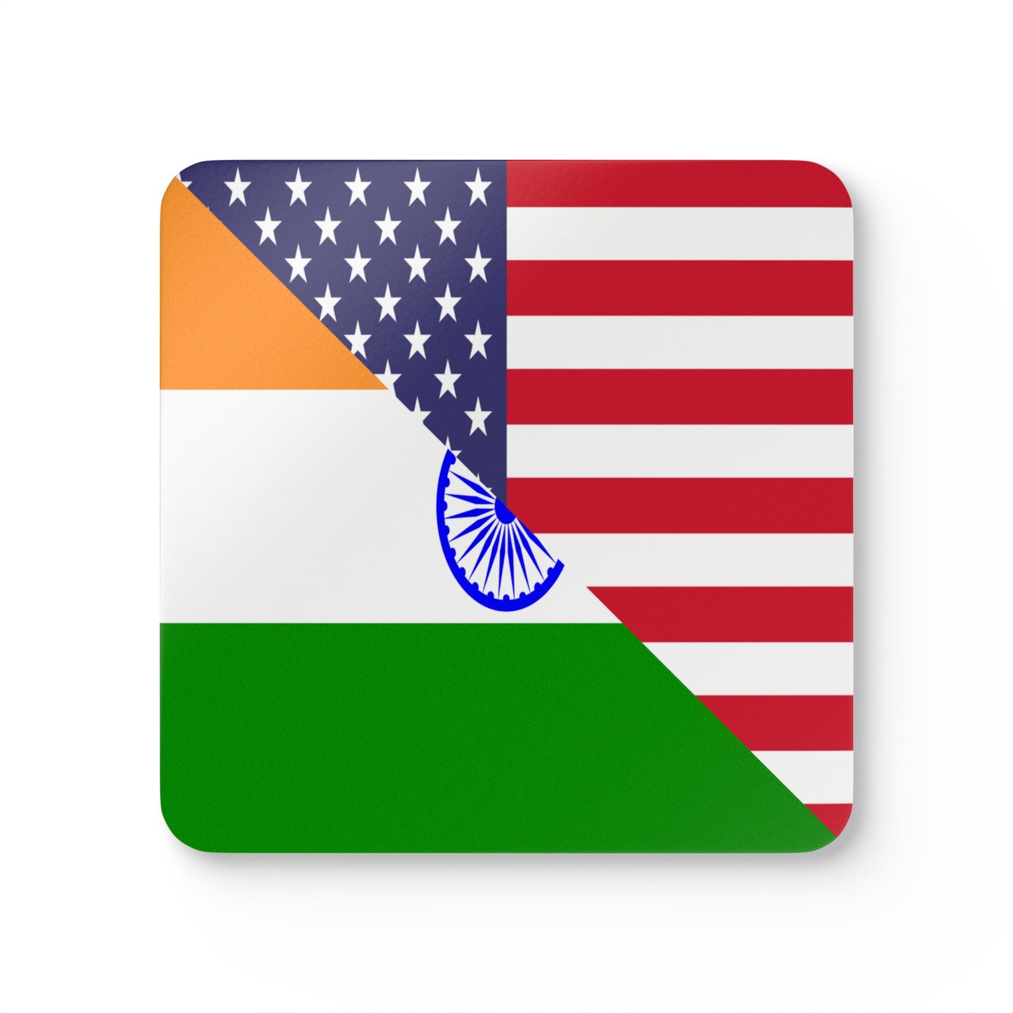 Indian American Flag India USA Corkwood Coaster Set