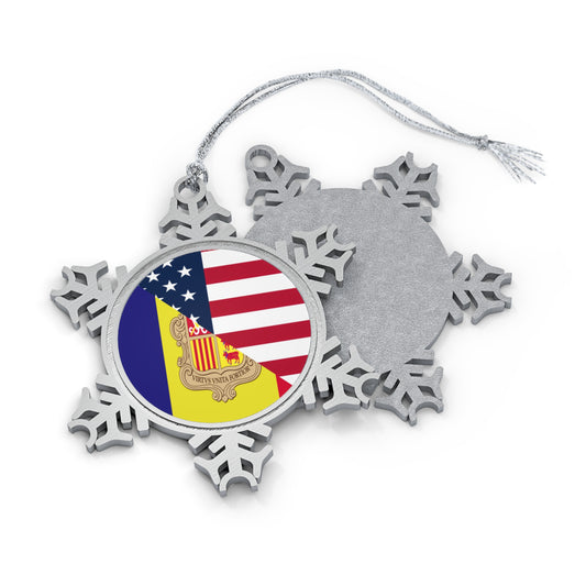 Andorra American Flag Andorran USA Pewter Snowflake Ornament