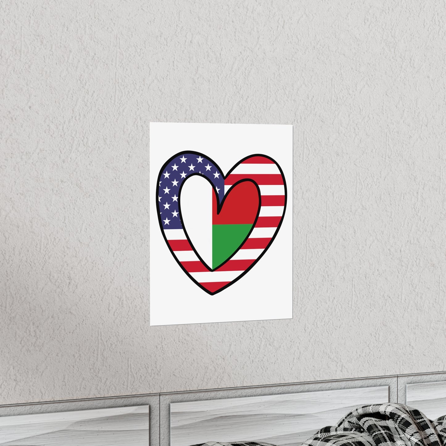 Madagascar American Heart Valentines Day Wedding Gift Half Madagascan USA Flag Premium Matte Poster