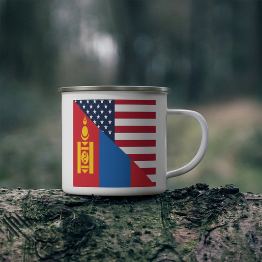 Mongolian American Flag Half Mongolia USA 12oz Enamel Mug