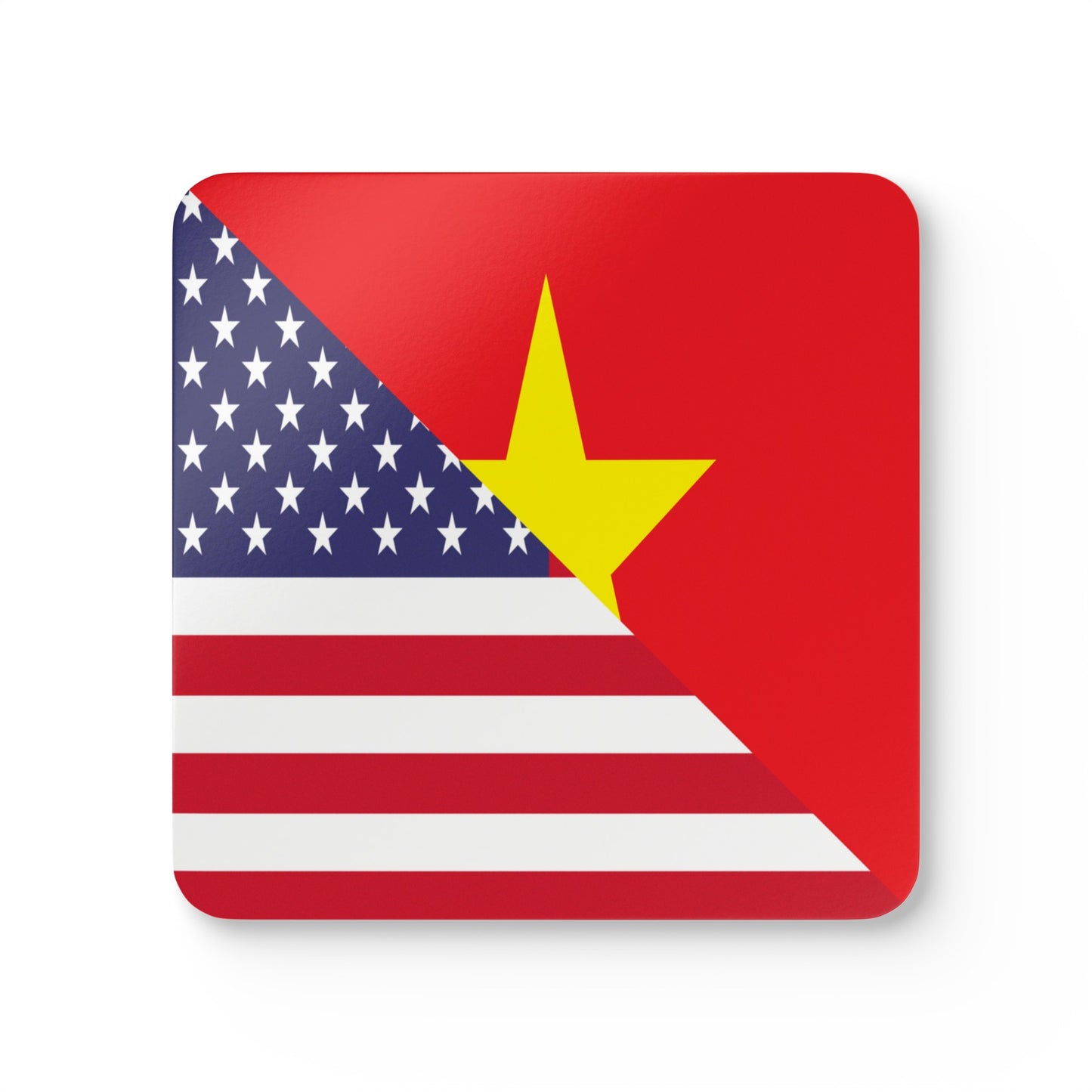 Vietnamese American Flag Half Vietnam USA Corkwood Coaster Set