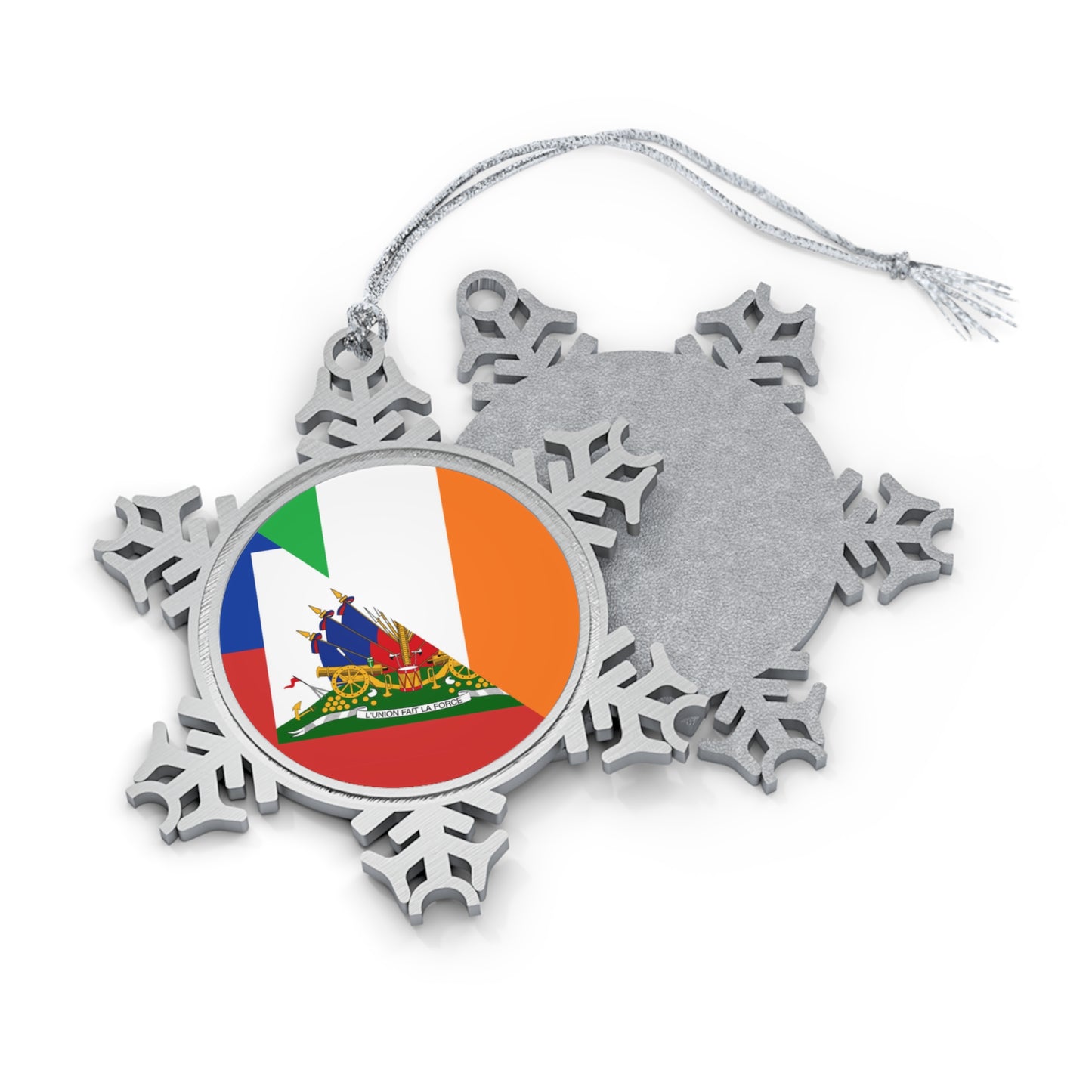 Haitian Irish Flag Half Haiti Ireland Pewter Snowflake Ornament