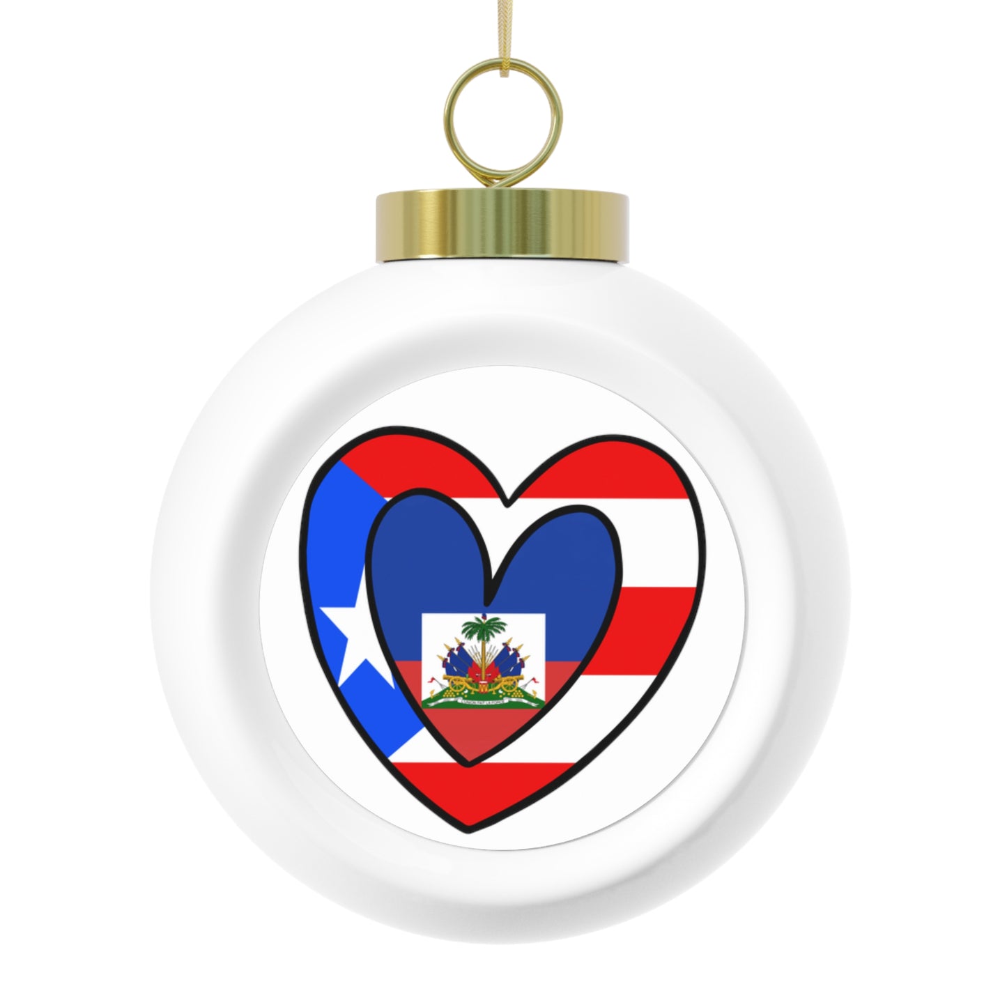 Puerto Rican Haitian Flag Heart Half Rico Haiti Christmas Tree Ball Ornament