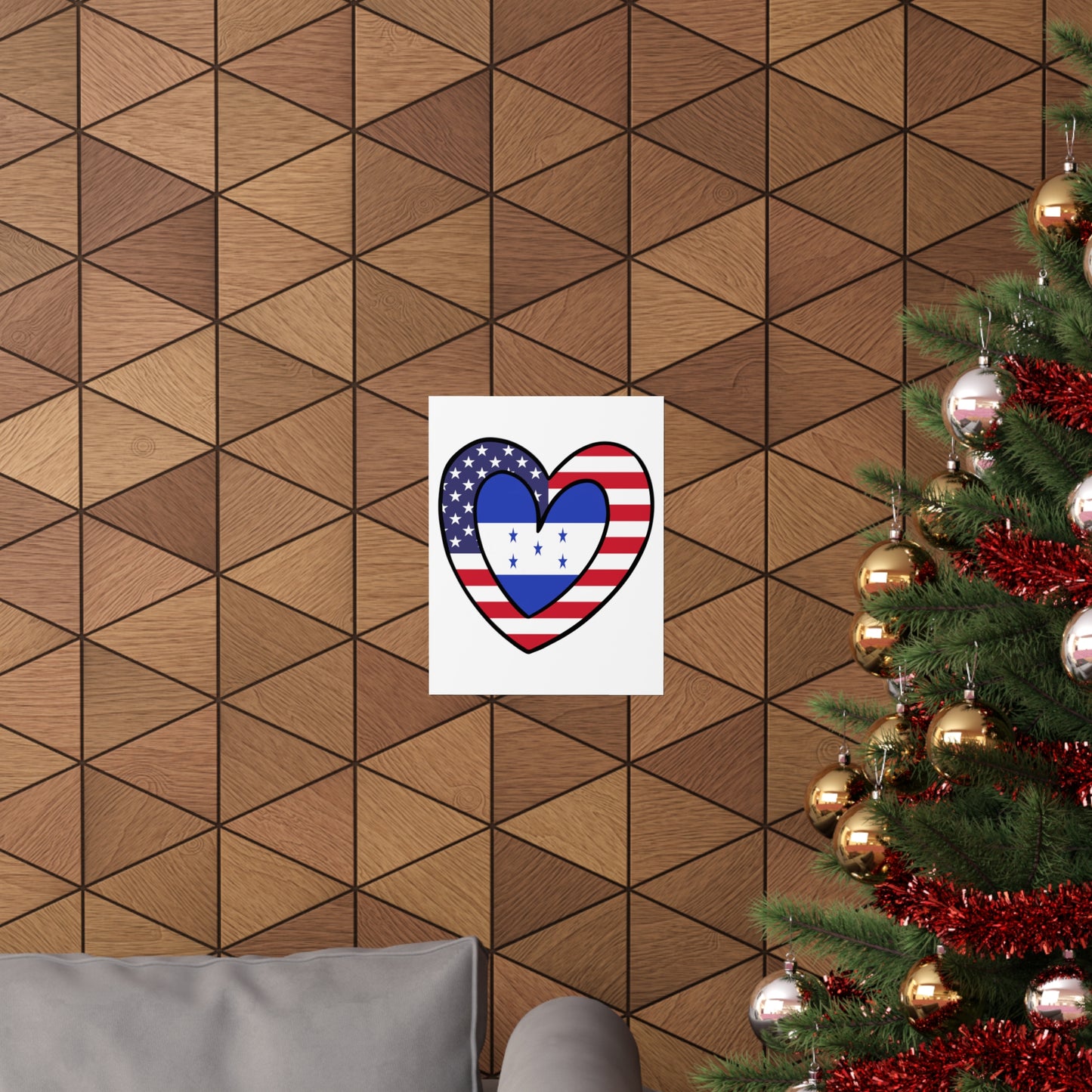 Honduran American Heart Valentines Day Gift Half Honduras USA Flag Premium Matte Poster