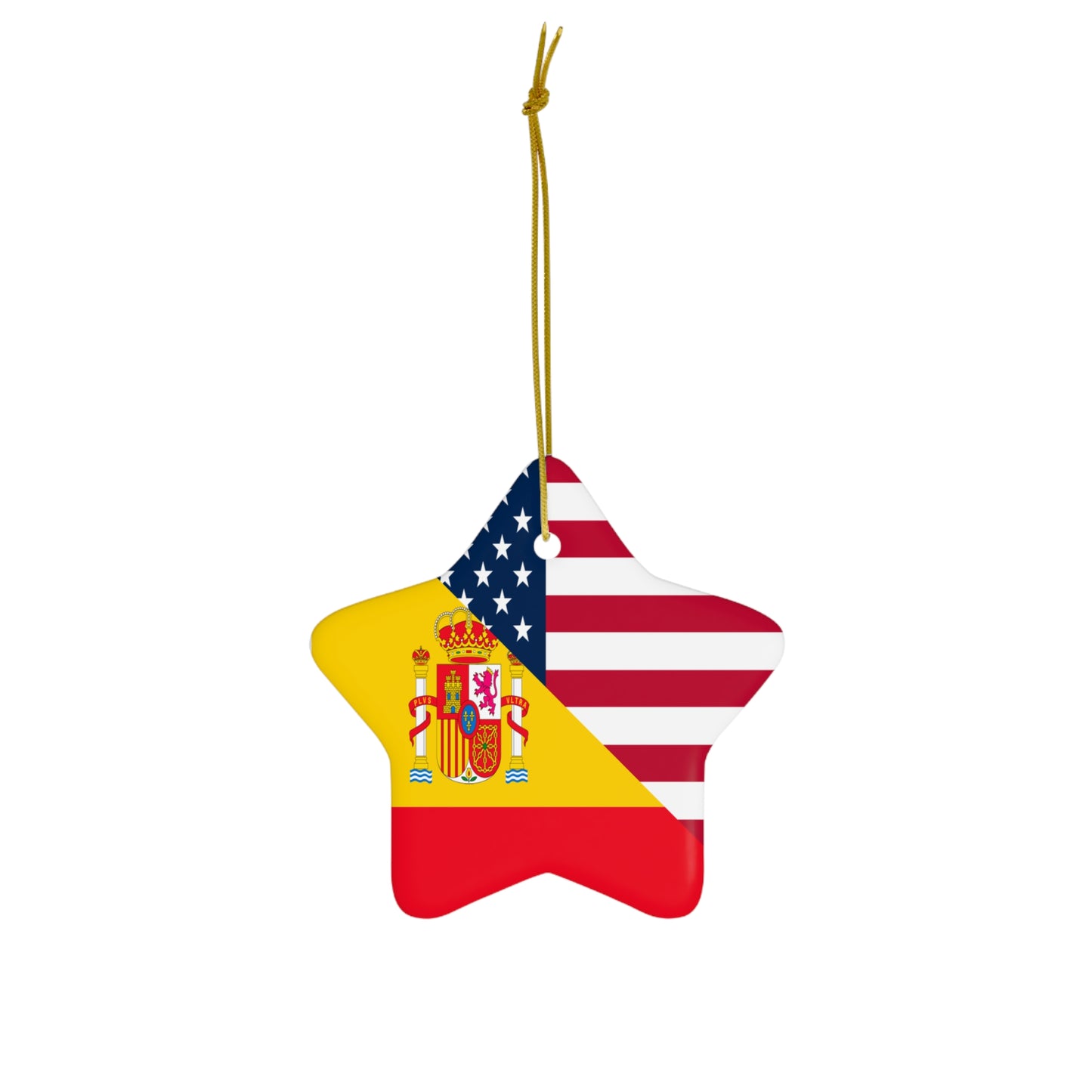 Spain American Flag Half Spanish USA Ceramic Ornament | Christmas Tree Ornaments