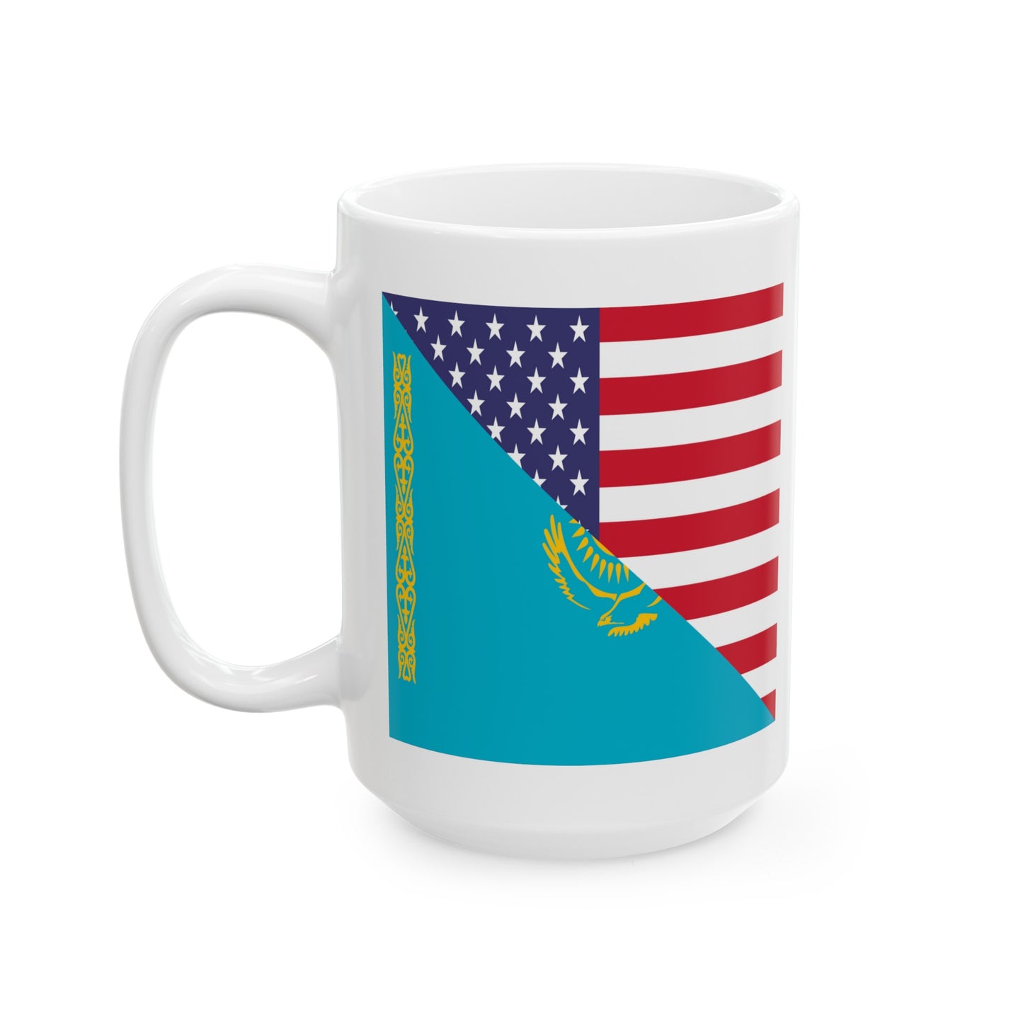 Kazakhstan American Flag USA Ceramic Mug 11oz, 15oz Cup