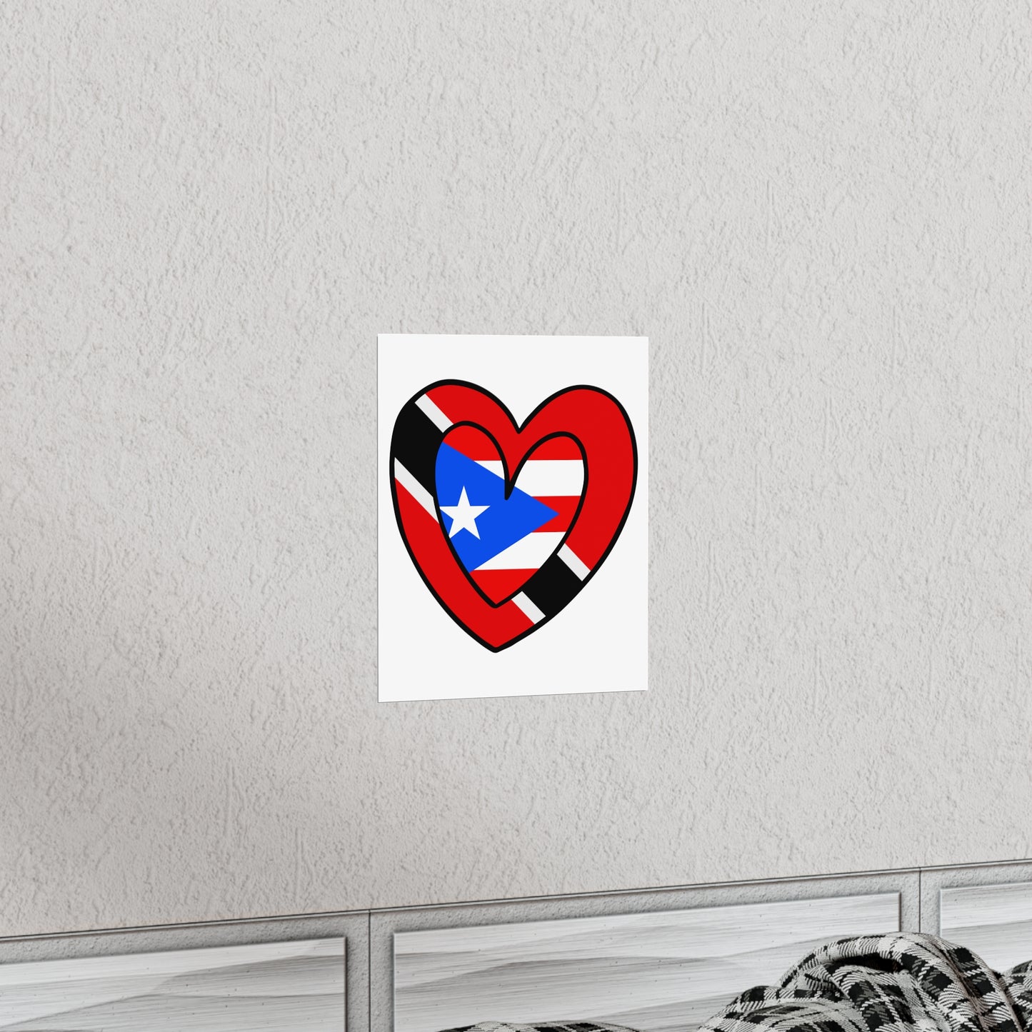 Puerto Rican Trini Heart Valentines Day Gift Half PR Trinidad Flag Premium Matte Poster