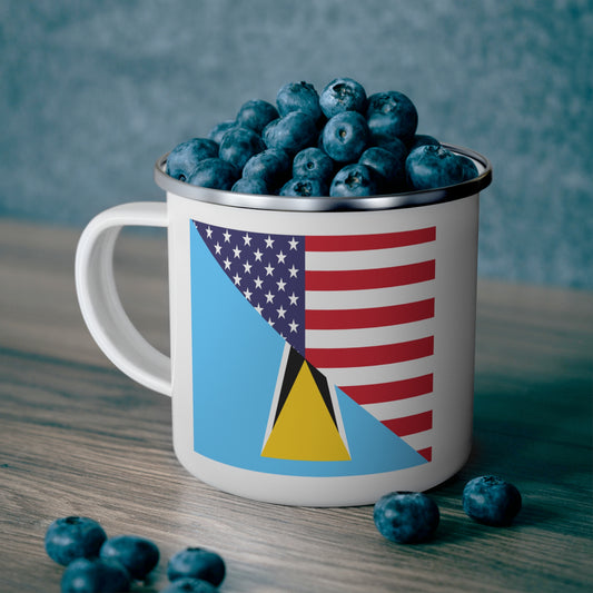 St Lucian American Flag St Lucia USA 12oz Enamel Mug