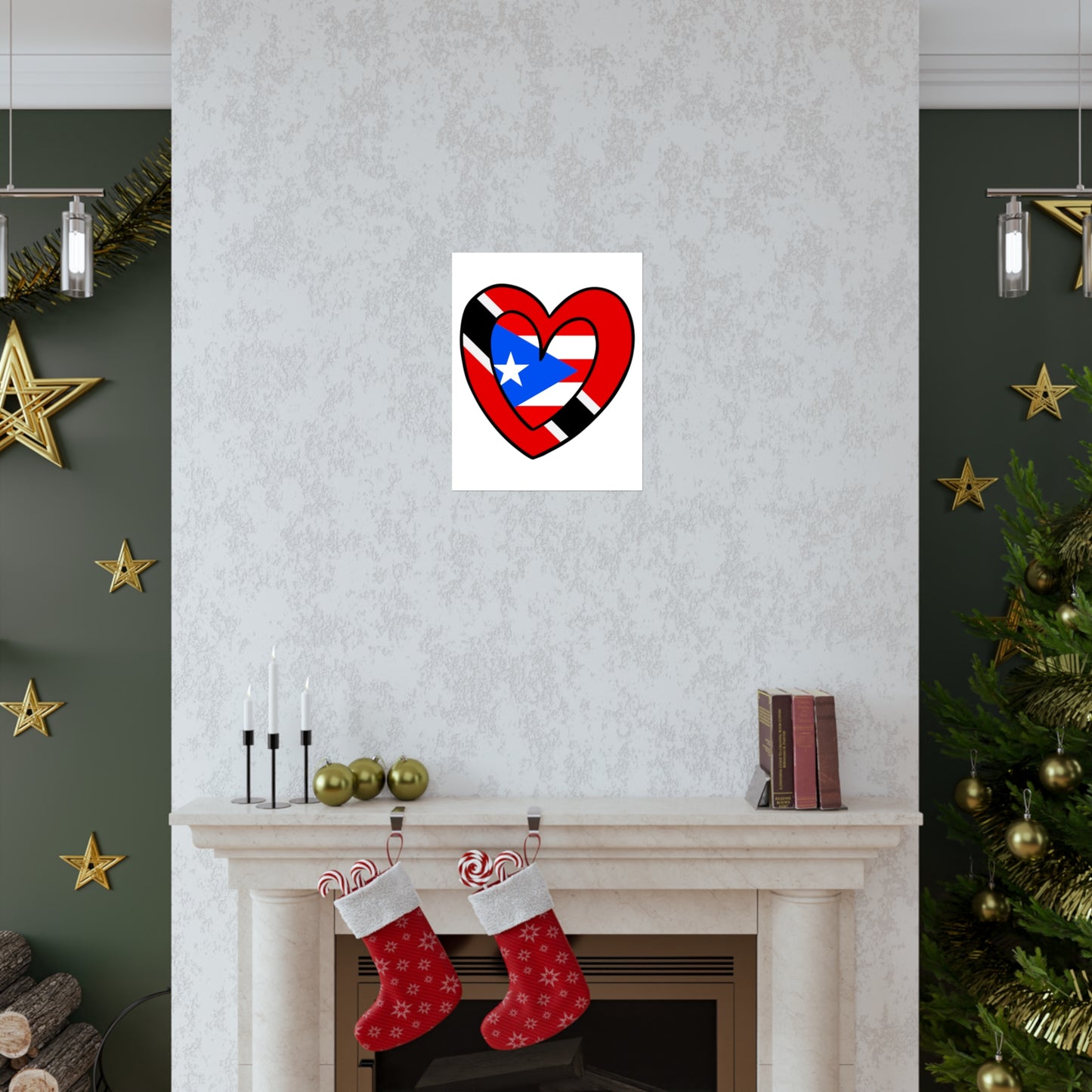 Puerto Rican Trini Heart Valentines Day Gift Half PR Trinidad Flag Premium Matte Poster