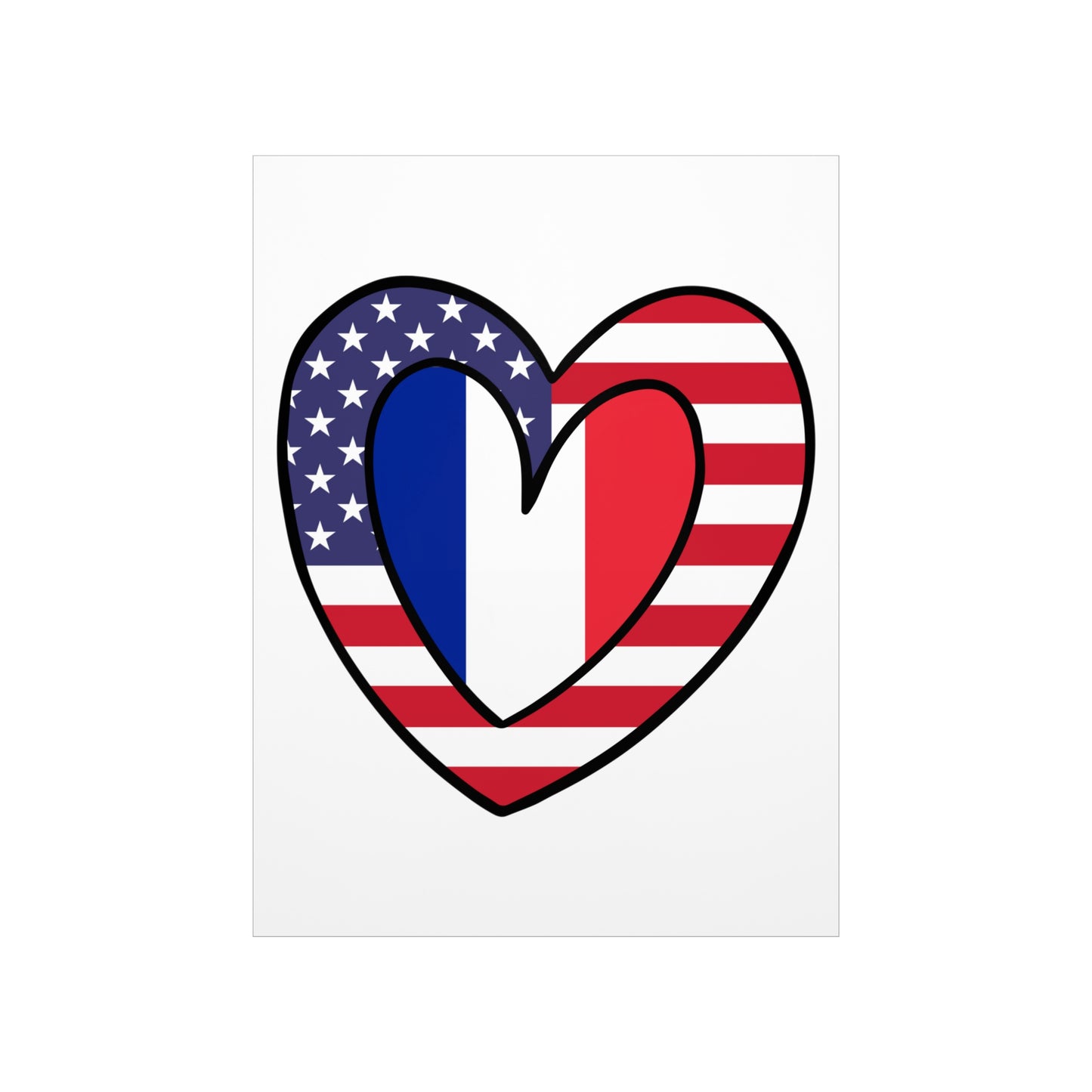 French American Heart Valentines Day Gift Half France USA Flag Premium Matte Poster