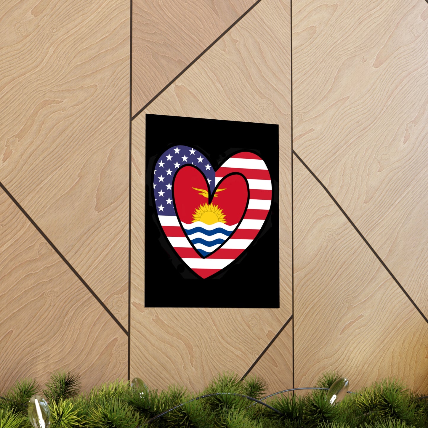 Kiribati American Heart Valentines Day Wedding Gift Half Micronesian USA Flag Premium Matte Poster